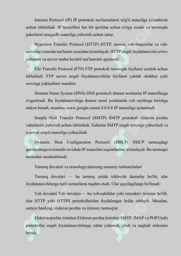 KOMPYUTER TARMOQLARINING RIVOJLANISHI. KOMPYUTER TARMOQLARINING ASOSIY PROTOKOLLARI. TARMOQ ILOVA VA TEXNOLOGIYALARINING UMUMIY TUSHUNCHALARI. 8