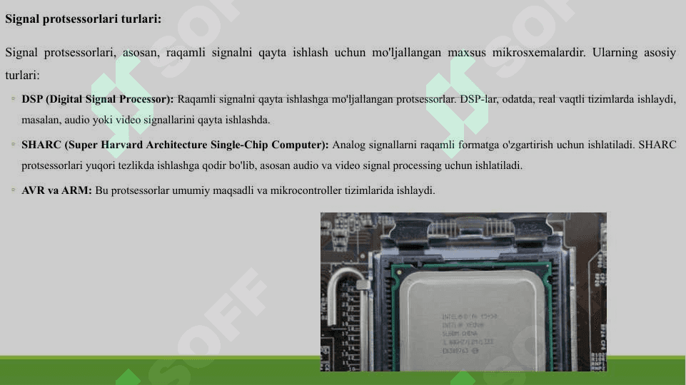 SIGNAL PROTSESSORLARI TURLARI. KONVEYER VA SUPERSKALYAR ARXETEKTURALAR. SHARC SIGNAL PROTSESSORLARI VA ISHLASH PRINSIPLARI. VEYVLET-BAZIS. 3