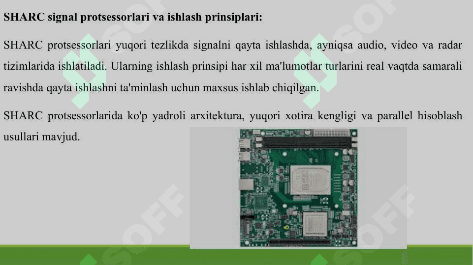 SIGNAL PROTSESSORLARI TURLARI. KONVEYER VA SUPERSKALYAR ARXETEKTURALAR. SHARC SIGNAL PROTSESSORLARI VA ISHLASH PRINSIPLARI. VEYVLET-BAZIS. 5