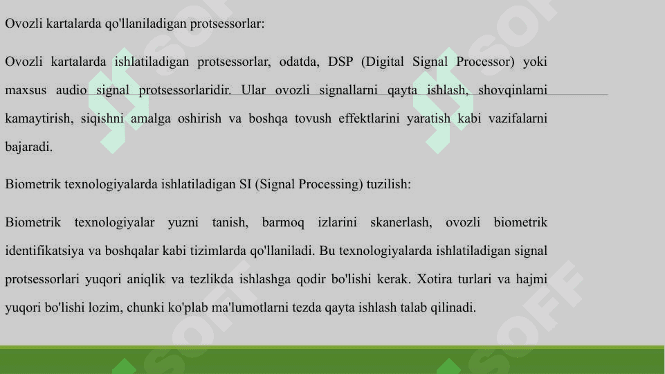 SIGNAL PROTSESSORLARI TURLARI. KONVEYER VA SUPERSKALYAR ARXETEKTURALAR. SHARC SIGNAL PROTSESSORLARI VA ISHLASH PRINSIPLARI. VEYVLET-BAZIS. 7