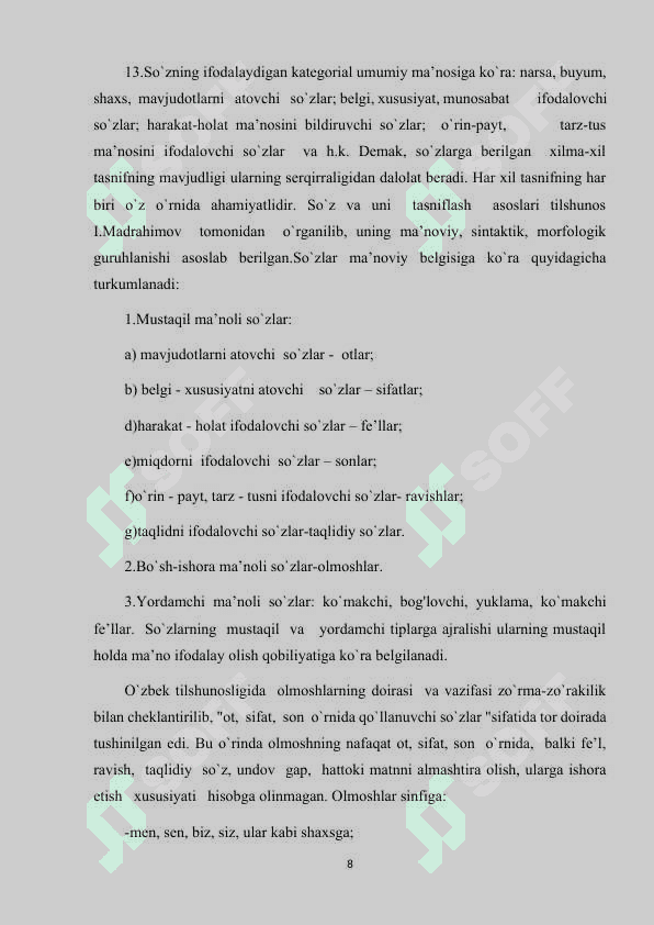 MUSTAQIL SO‘Z TURKUMLARINING KO‘CHISHI 8