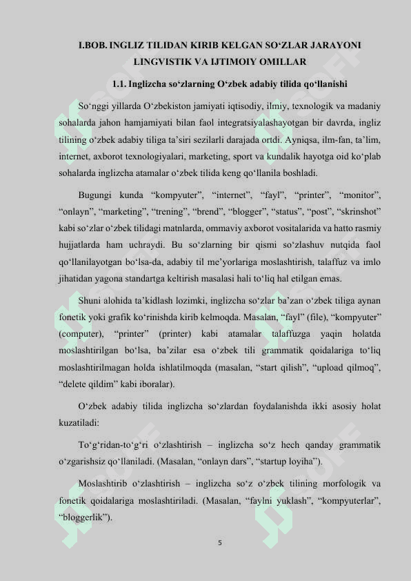 O'ZBEK ADABIY TILIGA INGLIZ TILIDA KIRIB KELGAN SO'ZLAR VA ULARNING O'RGANILISHI 5