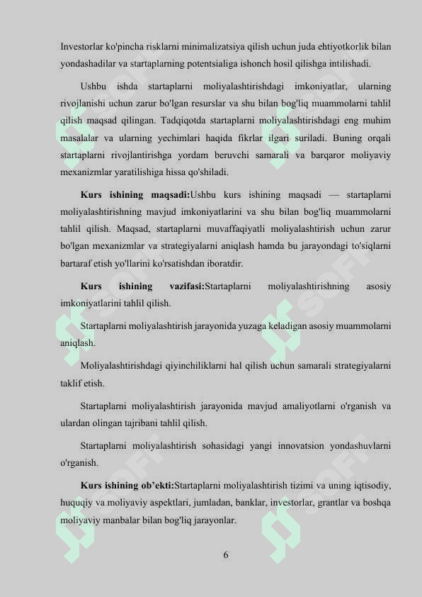 STARTAPLARNI MOLIYALASHTIRISH IMKONIYATLAR VA MUAMMOLARI. 6