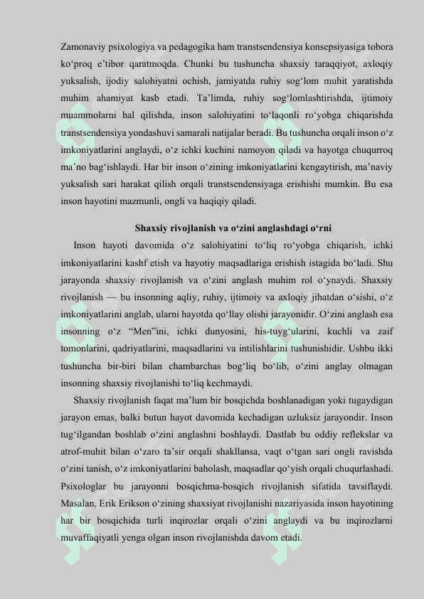 SHAXSNING OʻZ IMKONIYATLARI CHEGARASIDAN CHIQISHI (TRANSTSENDENSIYA) 3