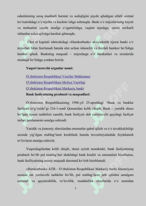 Amaliyot hisoboti Hamkorbank Surxondaryo viloyati 7