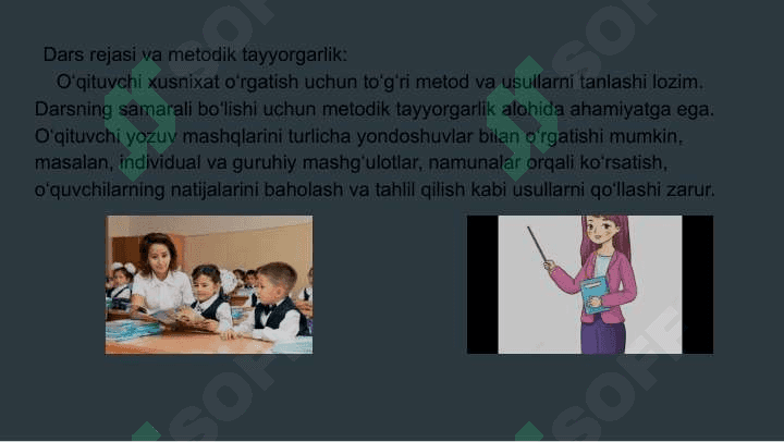 Boshlang’ich sinf o’quvchilarini husnixatga o’rgatishning metodik shartlari qanday 7