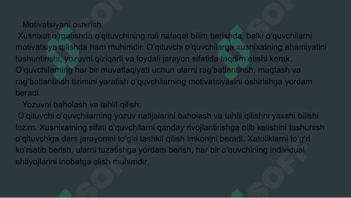 Boshlang’ich sinf o’quvchilarini husnixatga o’rgatishning metodik shartlari qanday 8