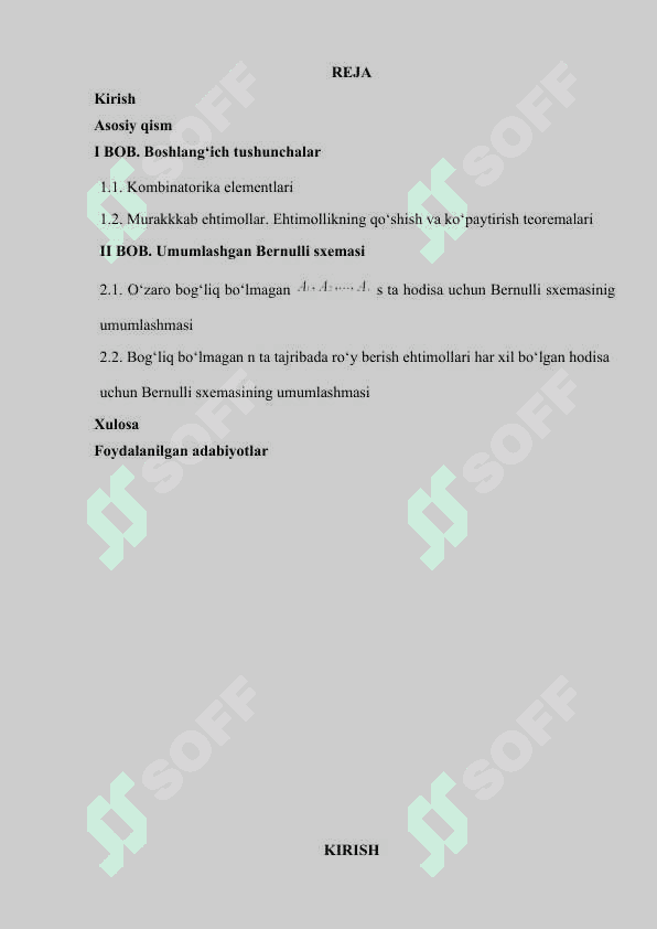 Bernulli sxemasi uchun ba`zi muhim teoremmalar 2