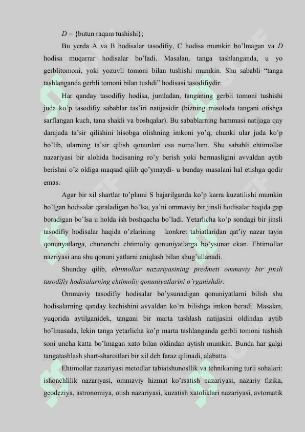 Elementar hodisalar fazosi va hodisalar algebrasi 7