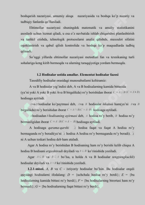Elementar hodisalar fazosi va hodisalar algebrasi 8