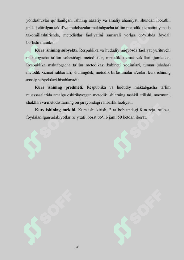 Respublika maktabgacha ta'lim metodikasi kabineti ish mazmuni 4