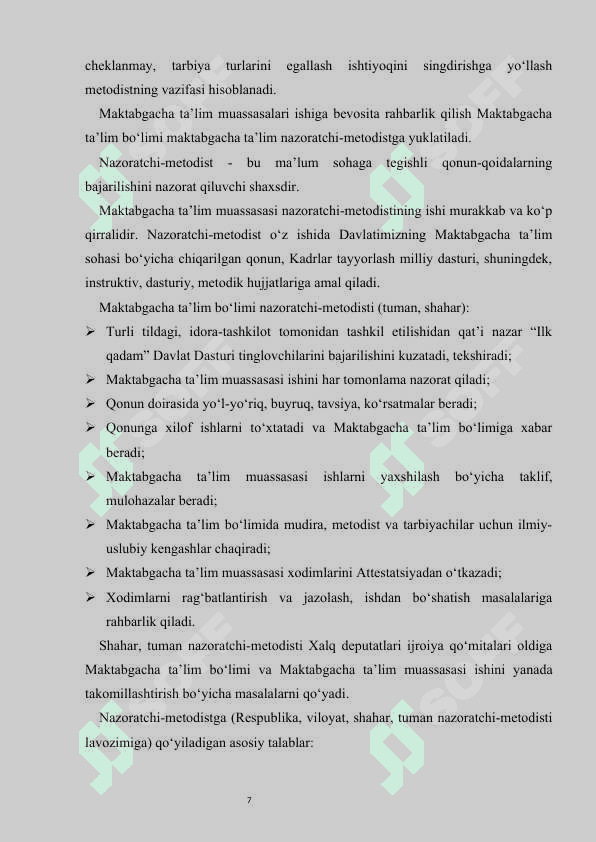Respublika maktabgacha ta'lim metodikasi kabineti ish mazmuni 7