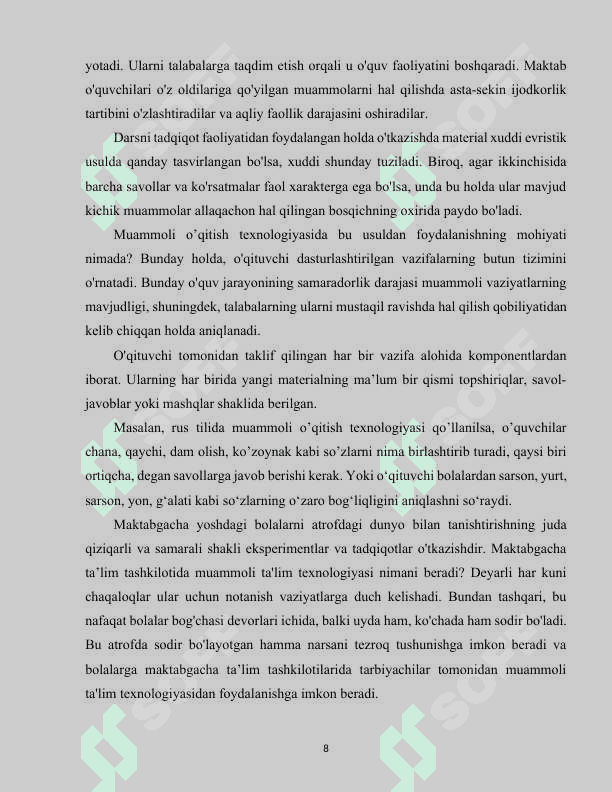 Maktabgacha ta’lim tashkilotlarida  muammoli o‘qitish texnologiyalari 8