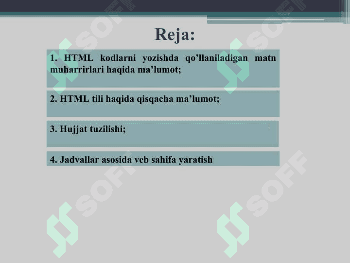 Statik veb sahifalar ishlab chiqish.HTML tili. 2