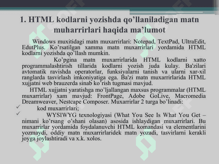 Statik veb sahifalar ishlab chiqish.HTML tili. 3