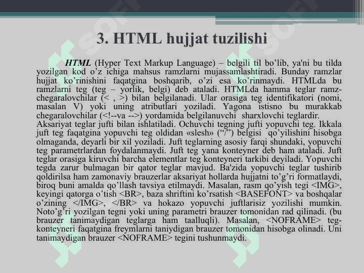Statik veb sahifalar ishlab chiqish.HTML tili. 8