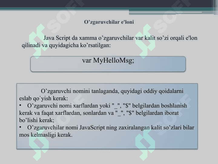 JavaScriptda ma’lumotlar tiplari va o’zgaruvchilar bilan ishlash 4