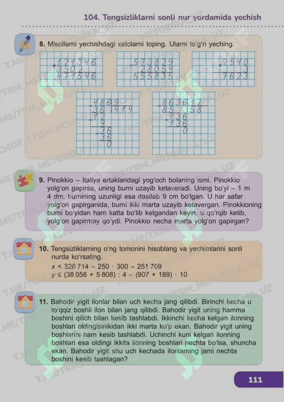 Matematika 3 sinf 1- nazorat ishi  1-variant 5