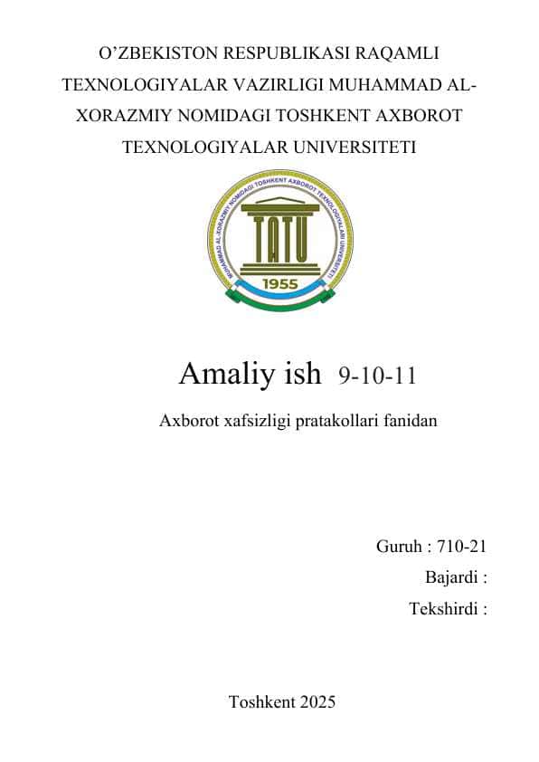 Deadline. Axborot xafsizligi pratakollari fanidan