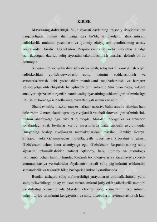 O‘ZBEKISTON RESPUBLIKASIDA SOLIQ  SIYOSATINI TAKOMILLASHTIRISH 2