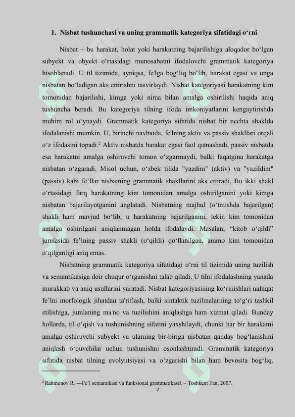 O'zbek tilshunosligida nisbat kategoriyasining o'rganilishi 7