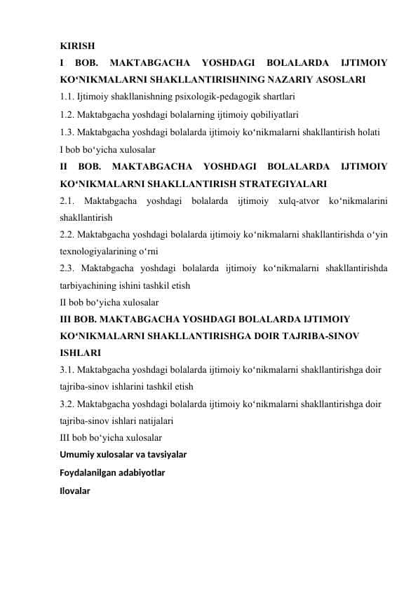 Maktabgacha yoshdagi bolalarni ijtimoiy koʻnikmalarini shakllantirish