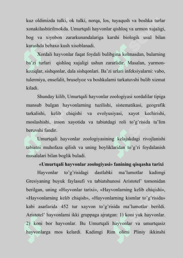 Biosferada xordali hayvonlarning tutgan o'rni 3