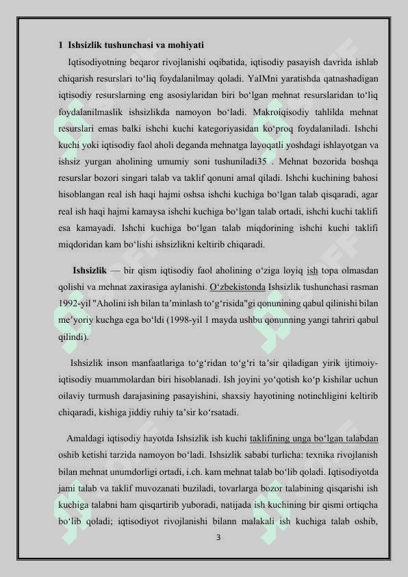 ishsizlik tushunchasi va ishsizlik darajasi 3