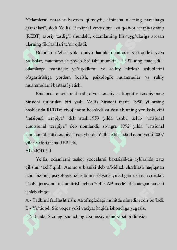 Ratsional-emotiv terapiya. Treningni maksadlari va ratsional-emotiv terapiyaning anʼanalari. 3