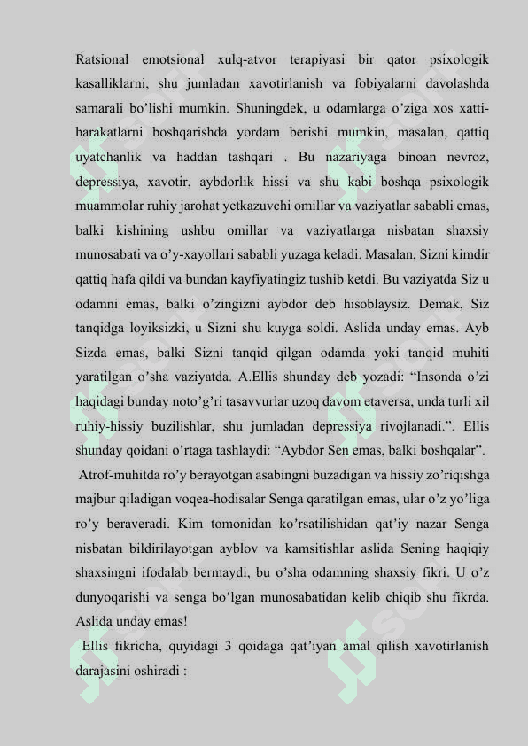 Ratsional-emotiv terapiya. Treningni maksadlari va ratsional-emotiv terapiyaning anʼanalari. 7