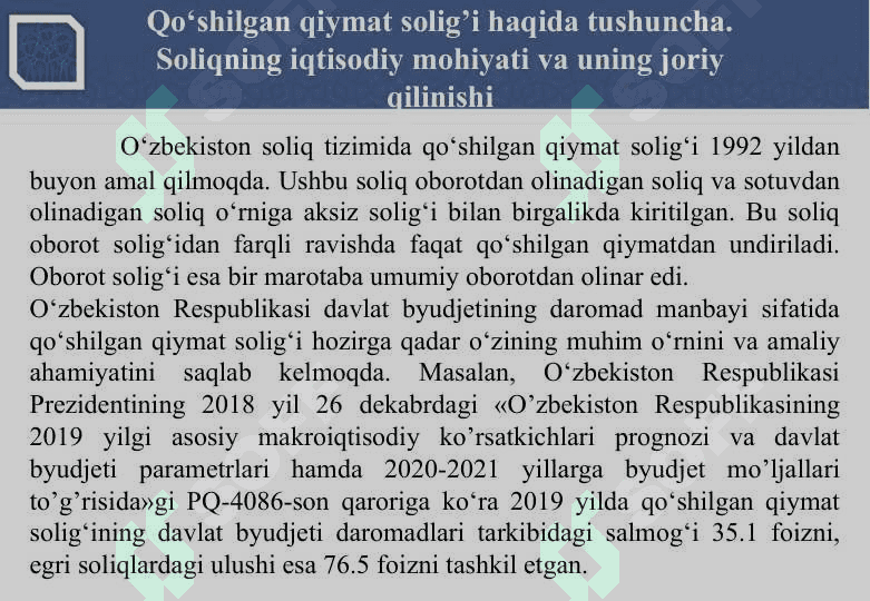 QO‘SHILGAN QIYMAT SOLIG‘I 5