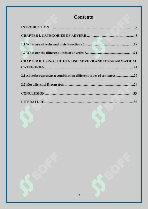 The adverb (kurs ishi) course work, creative work 2