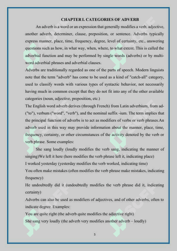The adverb (kurs ishi) course work, creative work 5