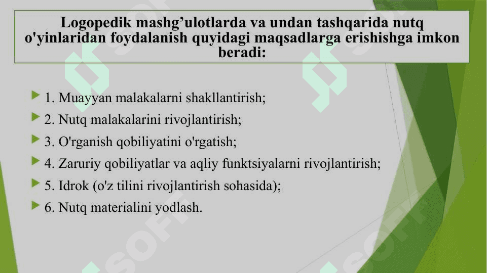 Tovushlar  talaffuzini  shakllantirishga  qaratilgan  o‘yinlar. 6