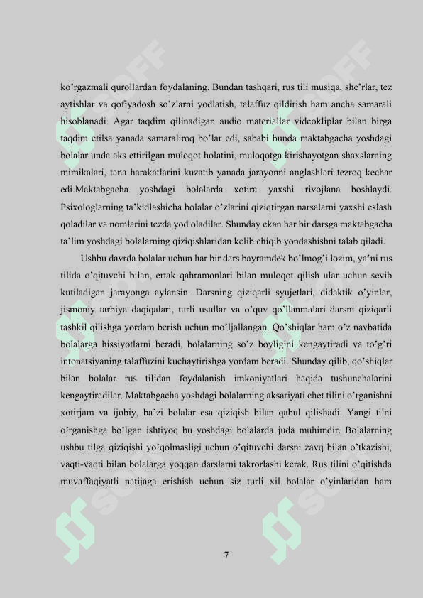 Tayyorlov guruh bolalarini rus tili o'rgatish metodikasi 7