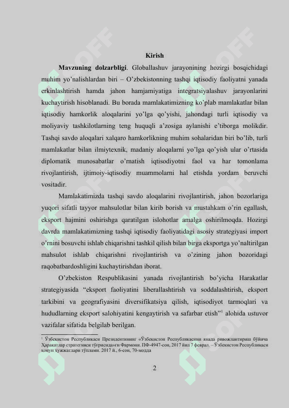 O‘zbekistonning dunyoning rivojlangan davlatlari bilan iqtisodiy hamkorligi 2