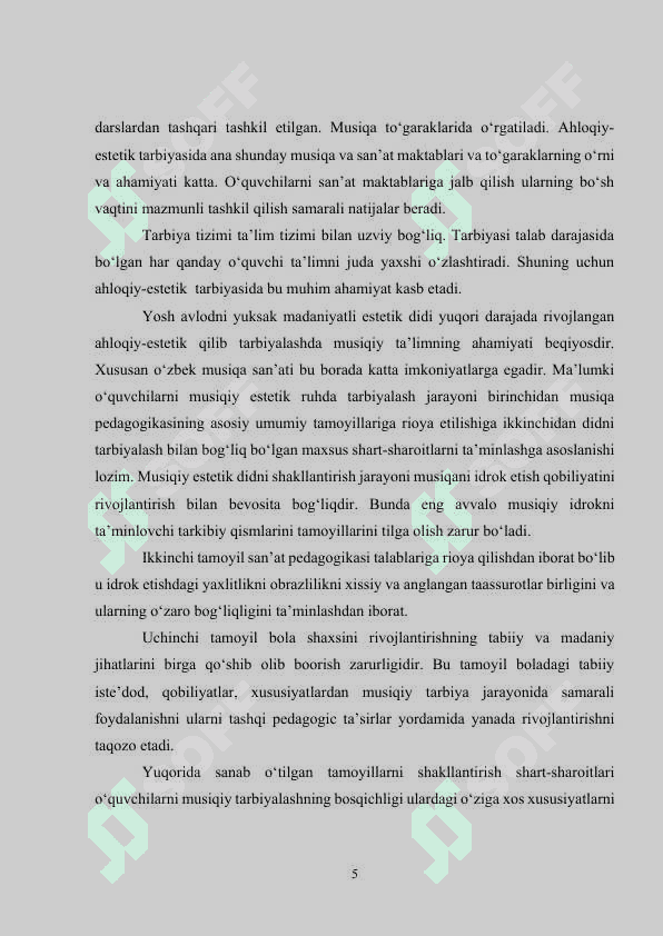 Sinfdan va maktabdan tashqari musiqiy tarbiyasing shakli va mazmuni 5
