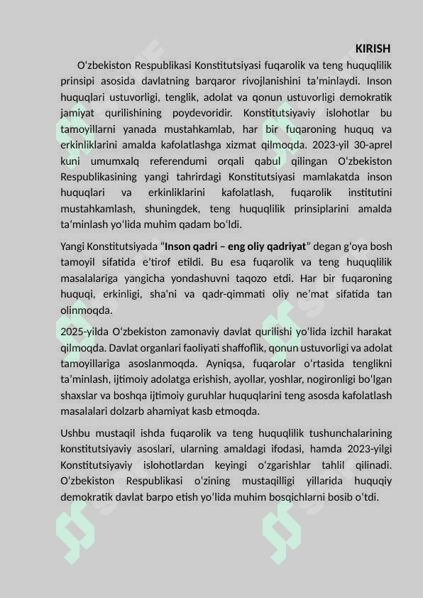 O‘zbekiston  Respublikasi Konstitutsiyasida   fuqarolik   va   teng  huquqlilik. 2