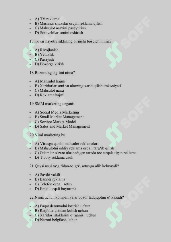 MARKETING TEST TO'PLAMI (50ta) 3