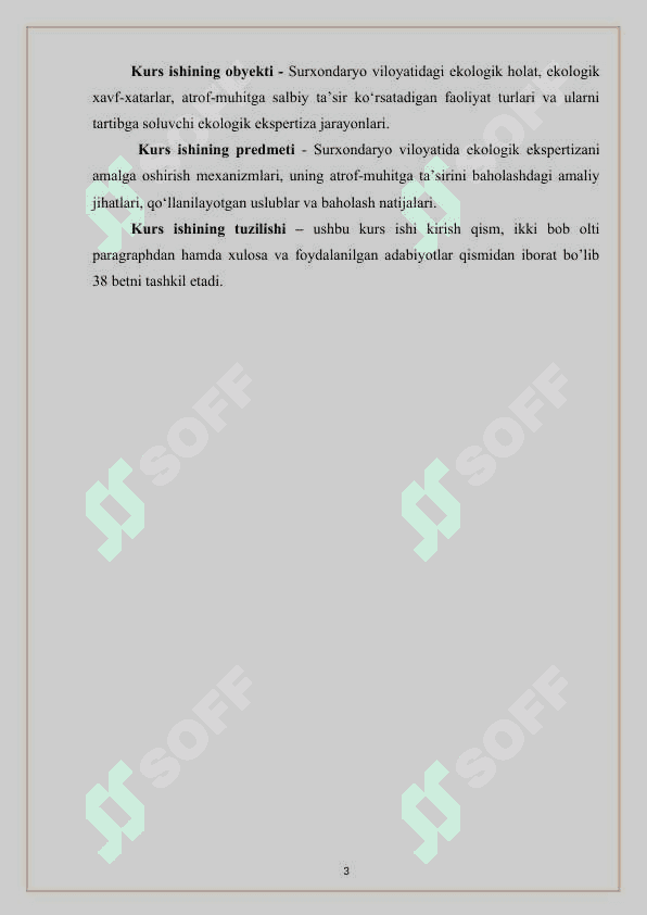 Ekologik ekspertizaga qo'yiladigan talablar va atrof muhitga tasirini baholash  KURS ISHI 3