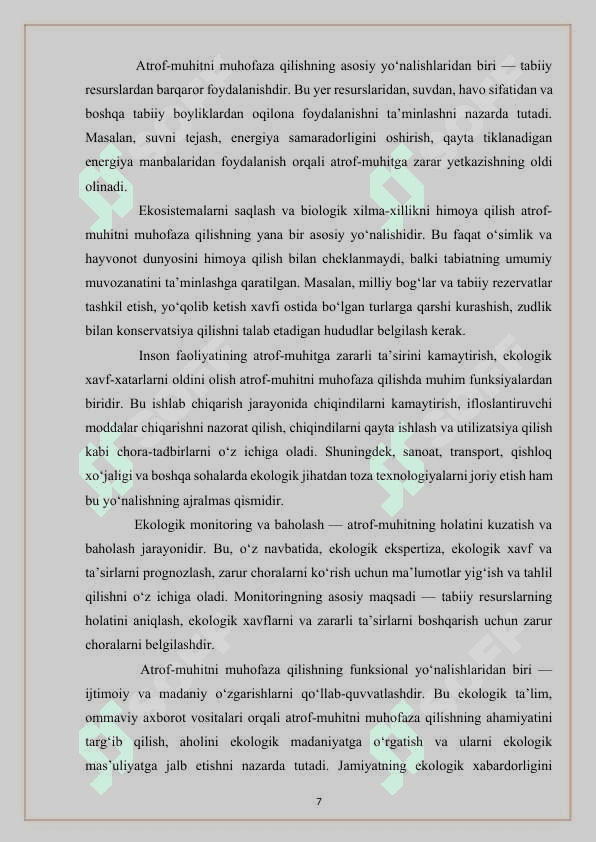 Ekologik ekspertizaga qo'yiladigan talablar va atrof muhitga tasirini baholash  KURS ISHI 7