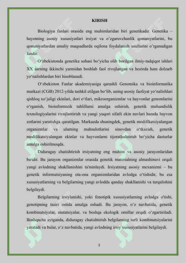 Mavzu Diduragay chatishtirishda belgilarning irsiylanishi KURS ISHI 2