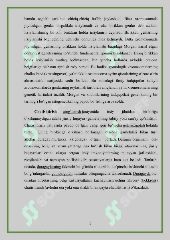 Mavzu Diduragay chatishtirishda belgilarning irsiylanishi KURS ISHI 7