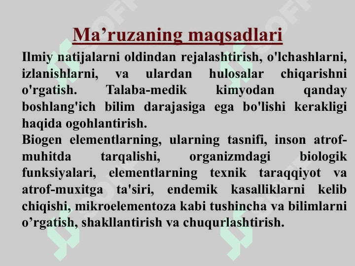 Tibbiy kimyoga kirish. Kimyo va atrof muhit. Biogen elementlar 3
