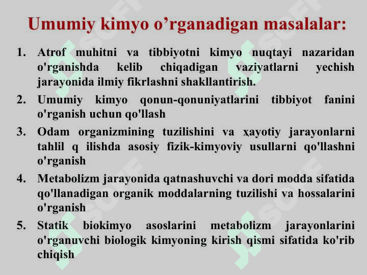 Tibbiy kimyoga kirish. Kimyo va atrof muhit. Biogen elementlar 5