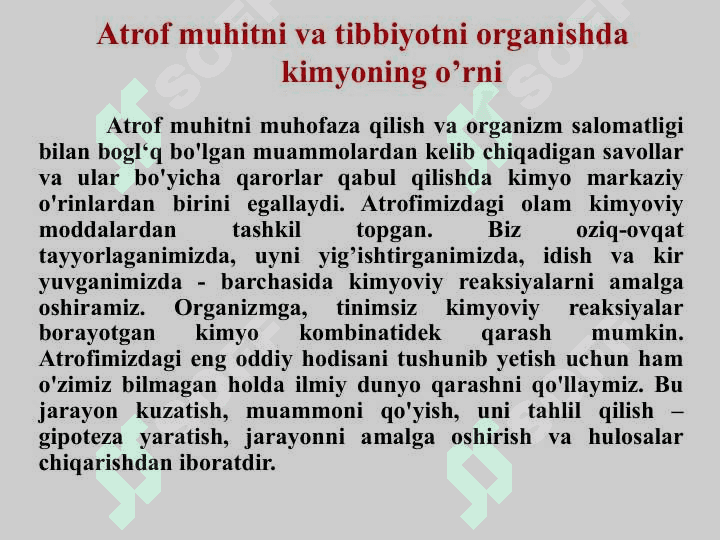 Tibbiy kimyoga kirish. Kimyo va atrof muhit. Biogen elementlar 6