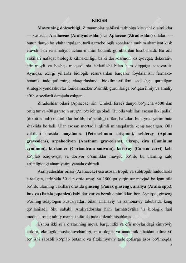 Ziranamolar qabilasi (araliyadoshlar, ziradoshlar) oilalarining umumiy tasnifi 3