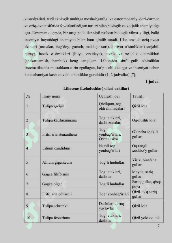 Bir urug‘pallalilar sinfi. Asosiy vakillari. Ahamiyati 7