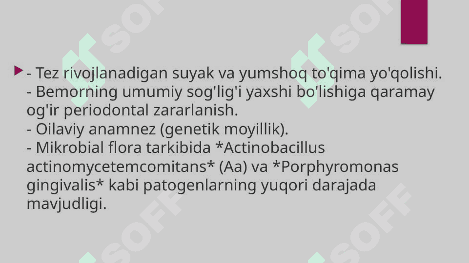 Parodont kasalliklarining agressiv shakllari Klinikasi, qiyosiy tashxisi, davolash va profilaktikasi 3