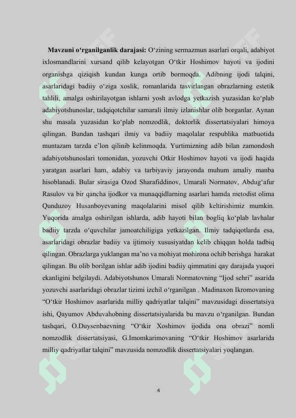 O‘tkir hoshimov prozasida badiiy detalning polifunksional tabiati O‘tkir hoshimov prozasida badiiy detalning polifunksional tabiati 4